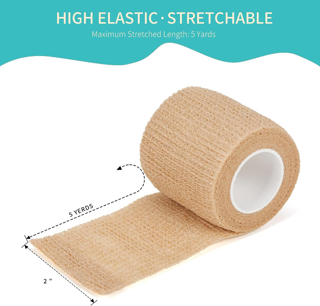 6 Pack,2” x 5 Yards Self Adhesive Bandage Wraps for Sports, Cohesive Bandages,Atheletic Tape for Wrist, Ankle, Hand, Leg,Skin Color,Vet Wrap