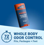 Mando Whole Body Deodorant For Men - Solid Stick - 2.6 oz, 2 pk - Pro Sport | 72 Hour Odor Control with Mandelic Acid. Use on underarms, chest, feet & below the best. Aluminum Free & Baking Soda Free