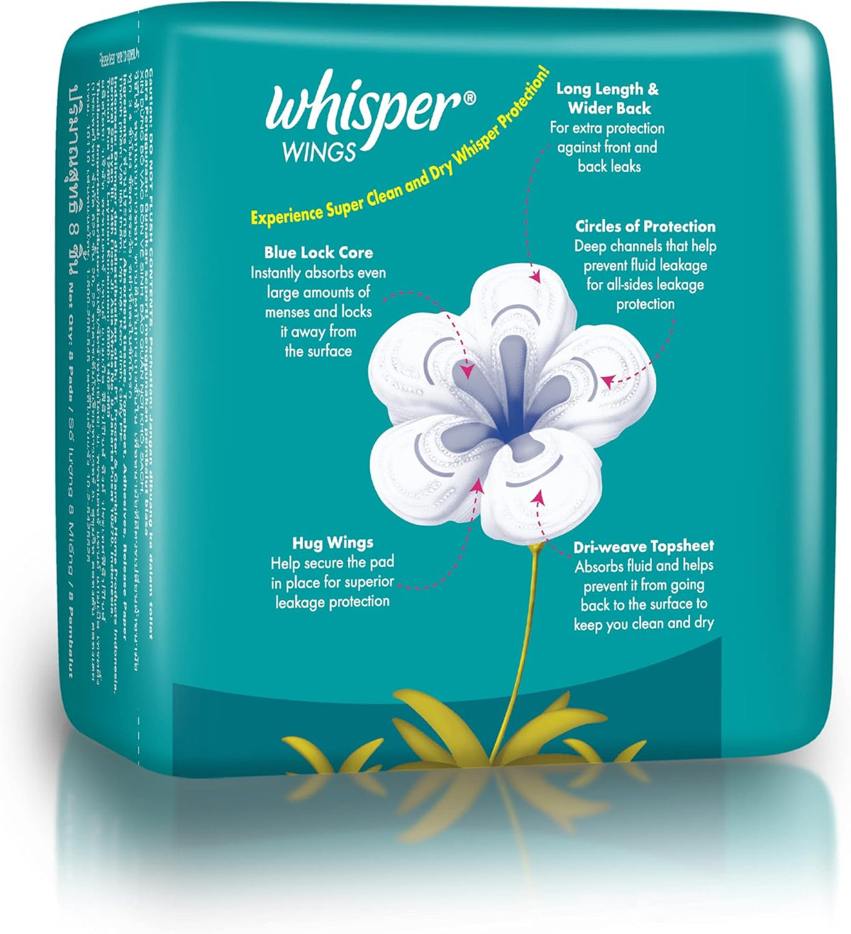 WHISPER Heavy Flow and Overnights Wings 8's, 8 count