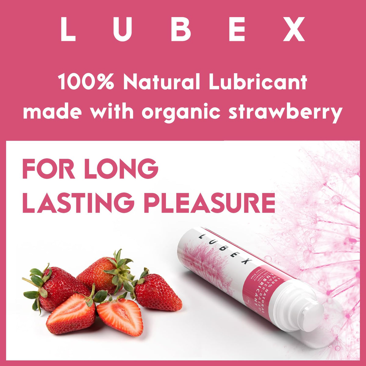 Lubex 100% Natural Long-Lasting Lubricant (Water-Based) with Organic Aloe Vera Lube for Her, Him & Couples - Natural Strawberry Flavour 50gm