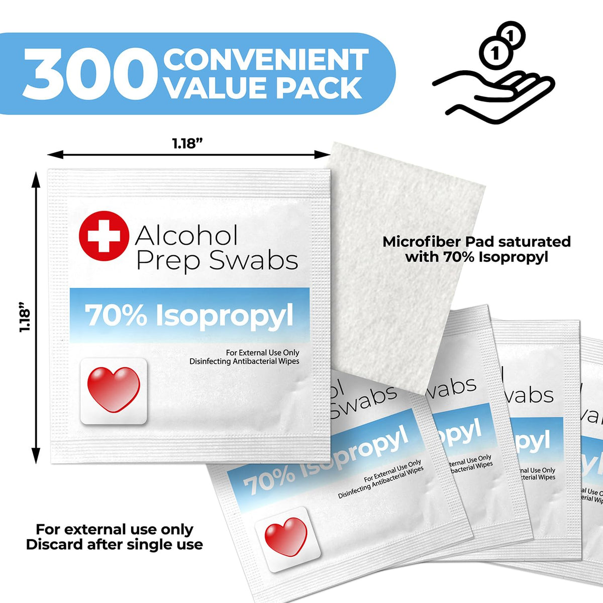 Alcohol Wipes individually Wrapped - 300 Pack Isopropyl Alcohol Wipes, Alcohol Prep Pads, Great for Home, Medical and First Aid Kits, Individually Wrapped Swabs