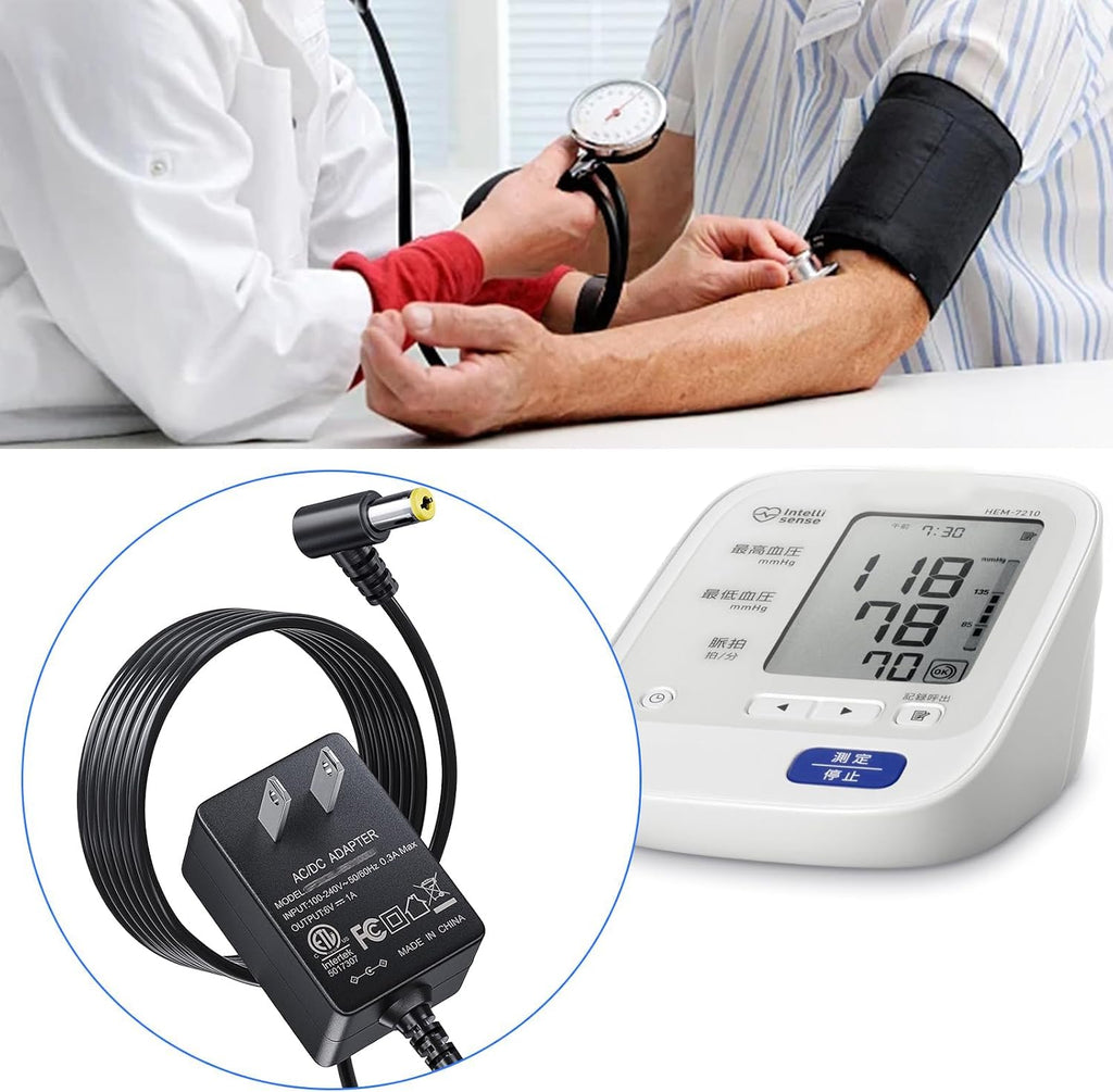 SoulBay 6V AC Adapter for Omron Blood Pressure Monitor Hem-ADPTW5, 6.5 Ft | Replacement Cord for Omron 5 Series, 7 Series, 10 Series, DC Output 6V 1A Power Supply