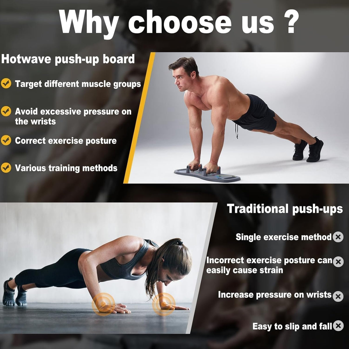 HOTWAVE Push Up Board, Portable Pushup Board for Men, Foldable Push Up Bar | Multifunctional Pushup Handles for Floor, Strength Training Equipment for Home Gym, Suitable for Beginners and Teenagers
