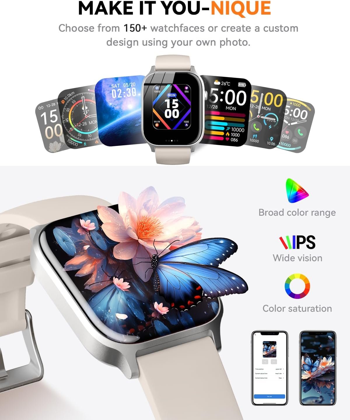Smart Watches for Women Men, Fitness Tracker Watch with 110 Sports Modes, Step Counter/Sleep Monitor/Pedometer, IP68 Waterproof, Bluetooth Call & Music Control Smartwatch for iPhone/Android,Starlight