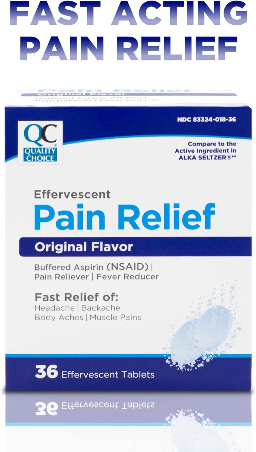 Quality Choice Effervescent Pain Relief, Original Flavor, Buffered Aspirin (NSAID) Pain Reliever and Fever Reducer, 36 Tablets (Pack of 2)