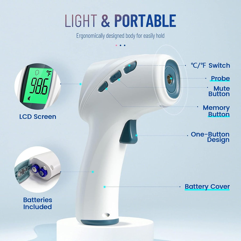 Forehead Thermometer for Adults and Kids, Non Contact, 1s Result (Gray) | 3-Color Fever Alarm, 35 Memory Recalls, 2-in-1 Mode, Silent Mode, Large & Clear Backlit Display, FSA Eligible, Easy to use