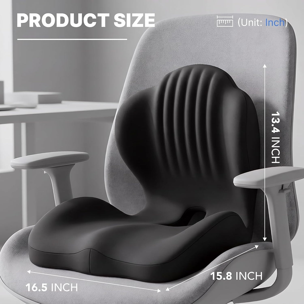 Ergonomic Seat Cushion with L-Shaped Design for Office Chair (Black)