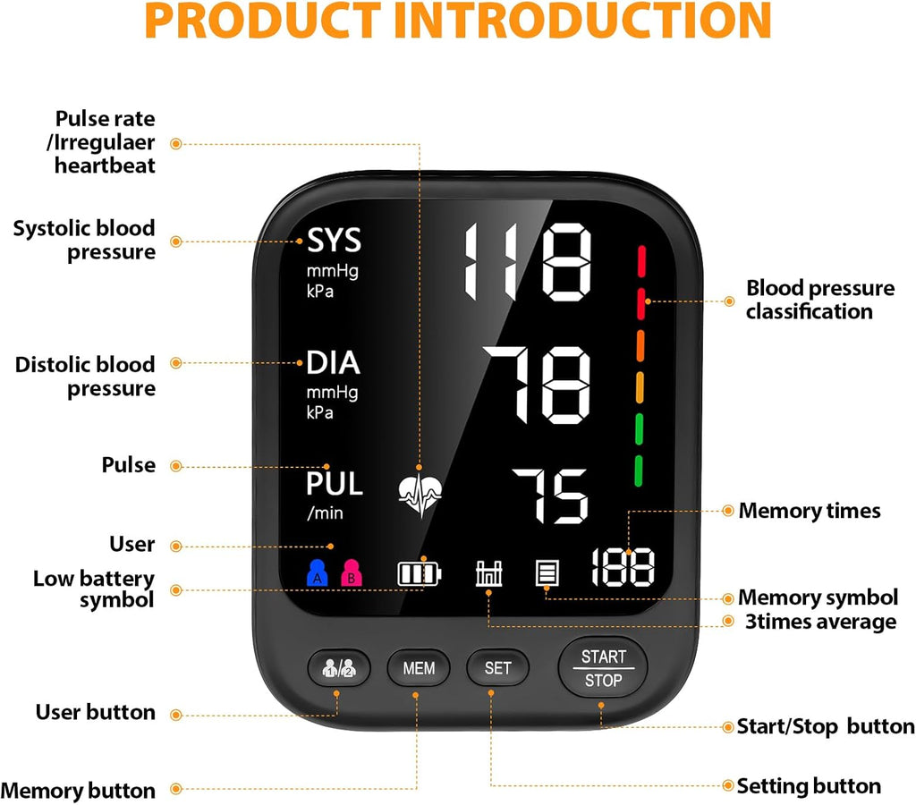 Blood Pressure Machine, Automatic Upper Arm Blood Pressure Monitor with 2x199 Readout, 4.5 Inch Backlit Large Screen Adjustable Large Cuff 9 to 17 Inches - Arrhythmia and Home Hypertension Detector
