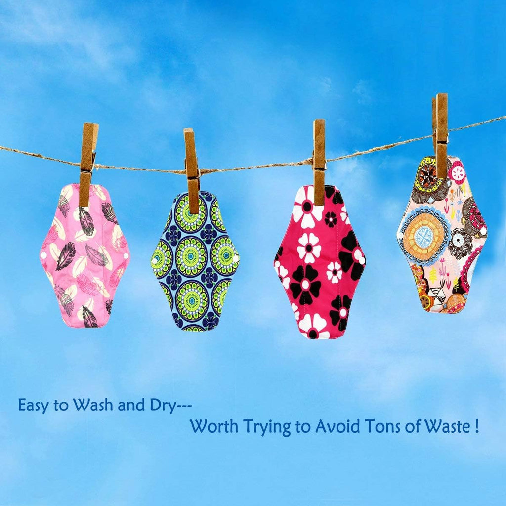 10 Pcs Reusable Sanitary Pads for Women Sanitary Pads for Day and Medium Flow, Washable Bamboo Cloth (26 x 18 cm)