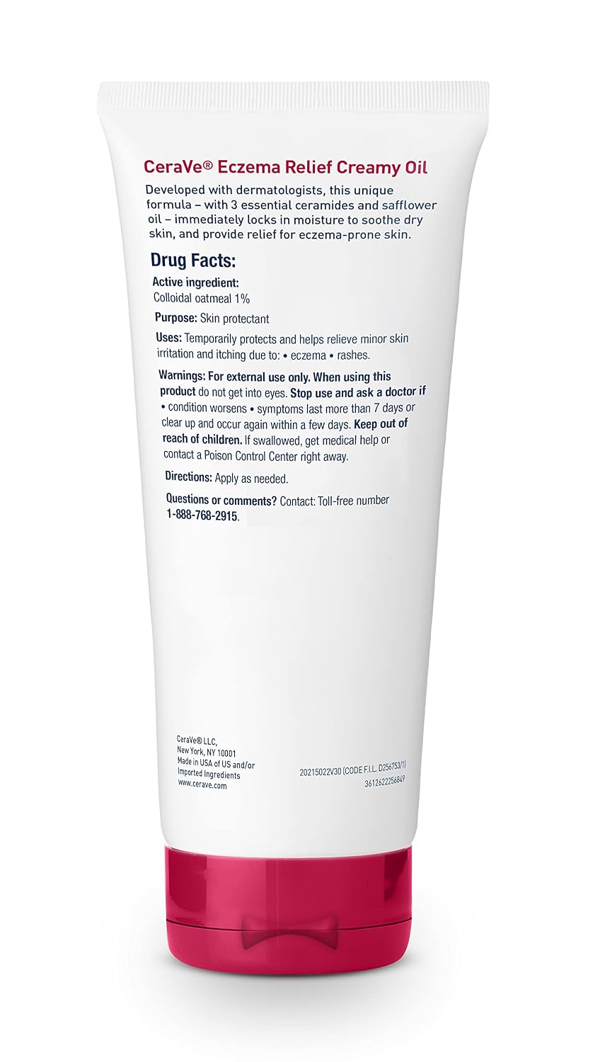 CeraVe Eczema Relief Creamy Body Oil, Body Cream & Lotion, 34oz | Colloidal Oatmeal Skin Care Formula with Ceramides Acts As A Soothing Eczema Treatment For Dry, Itchy Skin Relief