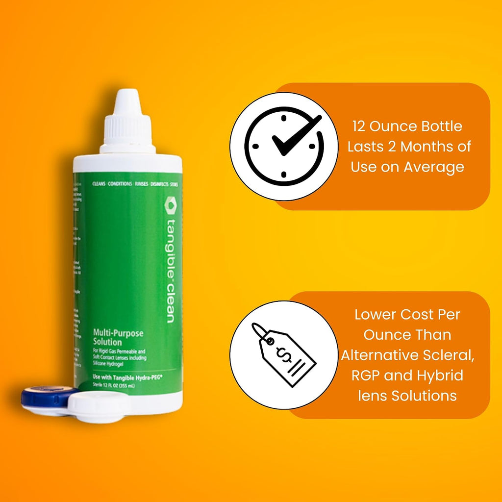 Tangible Clean Multi-Purpose Contact Lens Solution for Scleral and Gas Permeable Contact Lenses, with Lens Case, 12 Fl Oz