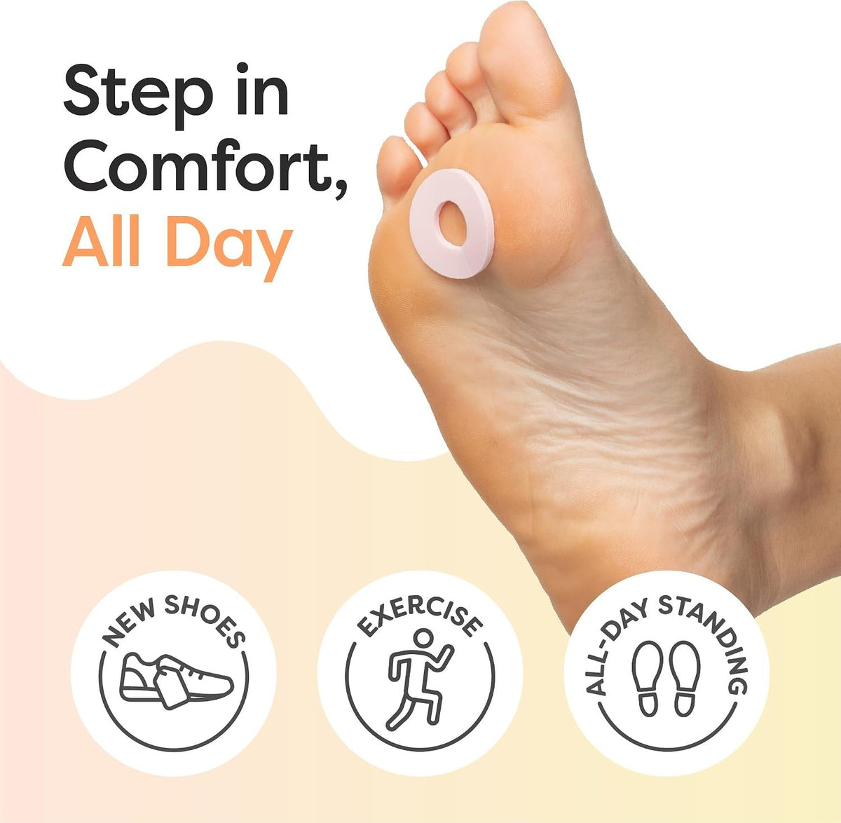 ZenToes Callus Cushions, Water-Resistant Adhesive Corn Pads, 48 Count | Soft foam protects heels & toes from friction, stays on through showers, for active wear. Peels off easily