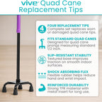 Vive Quad Cane Tips - Heavy Duty 1/2 inch Replacement Rubber Foot - Black