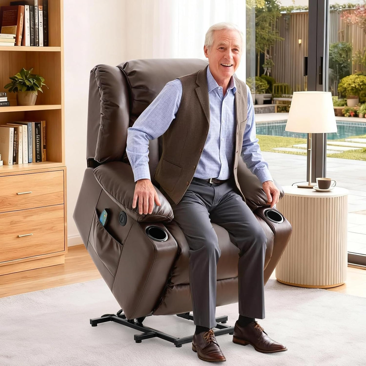 PARKOL Leather Power Lift Recliner Chair for Elderly and Adults | 8-point massage, lumbar heat, silent motor, water-resistant PU leather, USB charging and cup holders, easy assembly