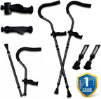 in-Motion Pro Underarm Crutches for Adults, Spring Assist, Foldable | Fits 4'8"-5'9". Foldable; spring-assist shock absorption; ergonomic grips; articulating tips; charcoal; lightweight