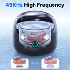 CXRUY Ultrasonic Retainer Cleaner - 45 kHz Dental Cleaning Pod Night Guard Cleaner Machine for Dentures, Toothbrush Heads, Jewelry (Gloss Black)