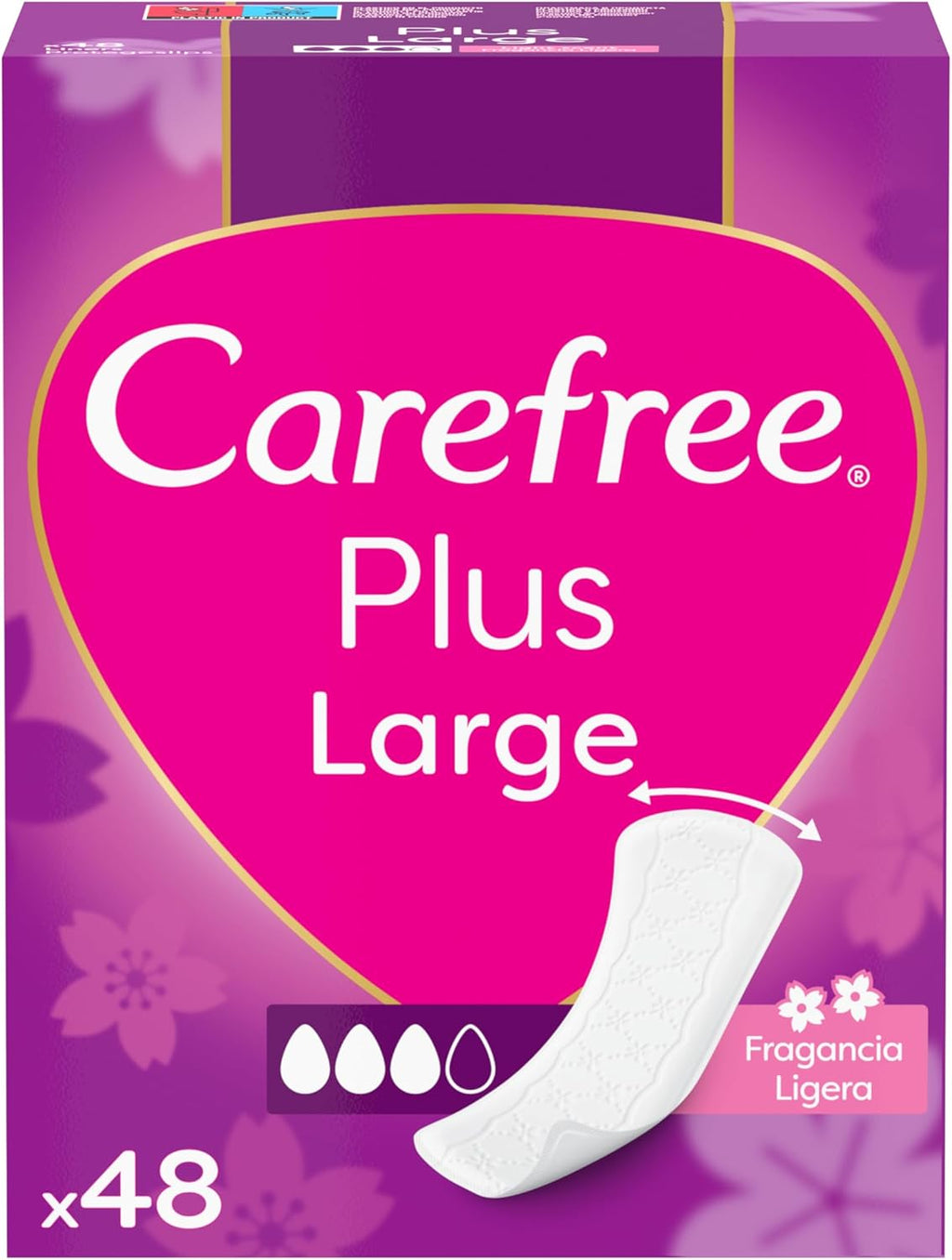 Carefree Plus Large Light Fragrance Pantyliners (48 Pack), Protects Absorbent and Breathable Daily Use, Extra Long Protectors with Odor Protection