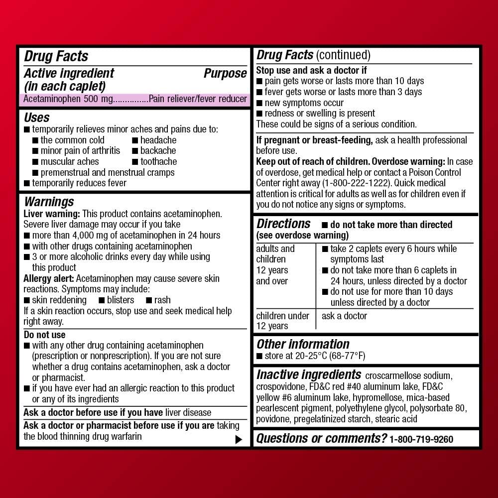 Amazon Basic Care Rapid Release Acetaminophen Caplets 500 mg, Extra Strength Pain Reliever and Fever Reducer for Headache, Backache, Menstrual Pain, Arthritis Pain, 400 Count