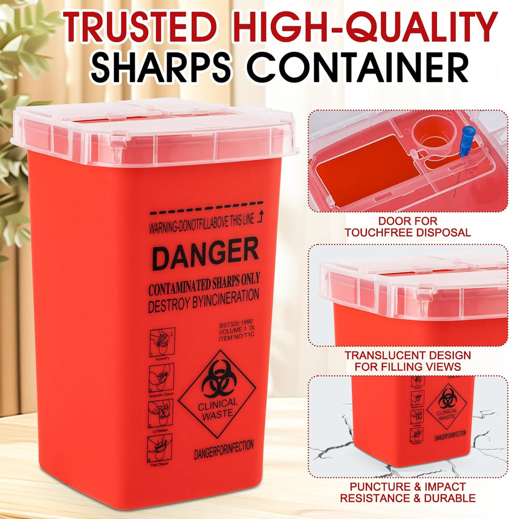 1 Quart (3-Pack) Sharps Container for Home Use, Needle Disposal Containers | Biohazard Containers, Syringe Disposal, Small Portable Container for Travel, Professional Sharp Waste Disposal Containers