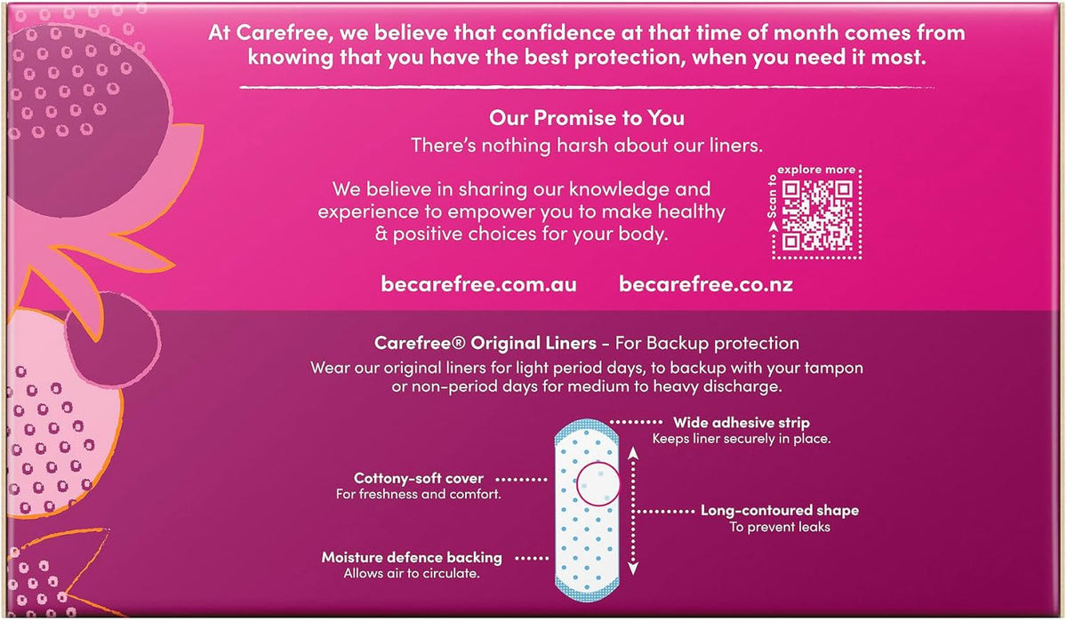 Carefree Original Long Unscented Liners 90 pack | Suitable for Moderate to Heavy Discharge/Spotting| Bladder Leakage| Ideal as a Tampon Backup| 25% Longer for Extra Coverage & Protection