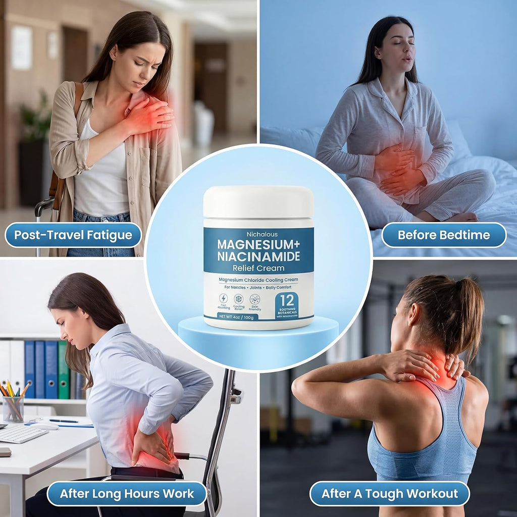 Magnesium Niacinamide Relief Cream - Topical Magnesium Chloride Cream for Joints, Legs & Feet with Arnica & Boswellia - Lightweight, Non-Greasy Formula - 4 oz(1 Pack)