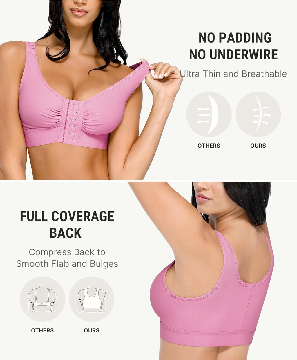 FeelinGirl Post Surgery Compression Bra for Women's Front Closure Bra with Adjustable Straps Wirefree