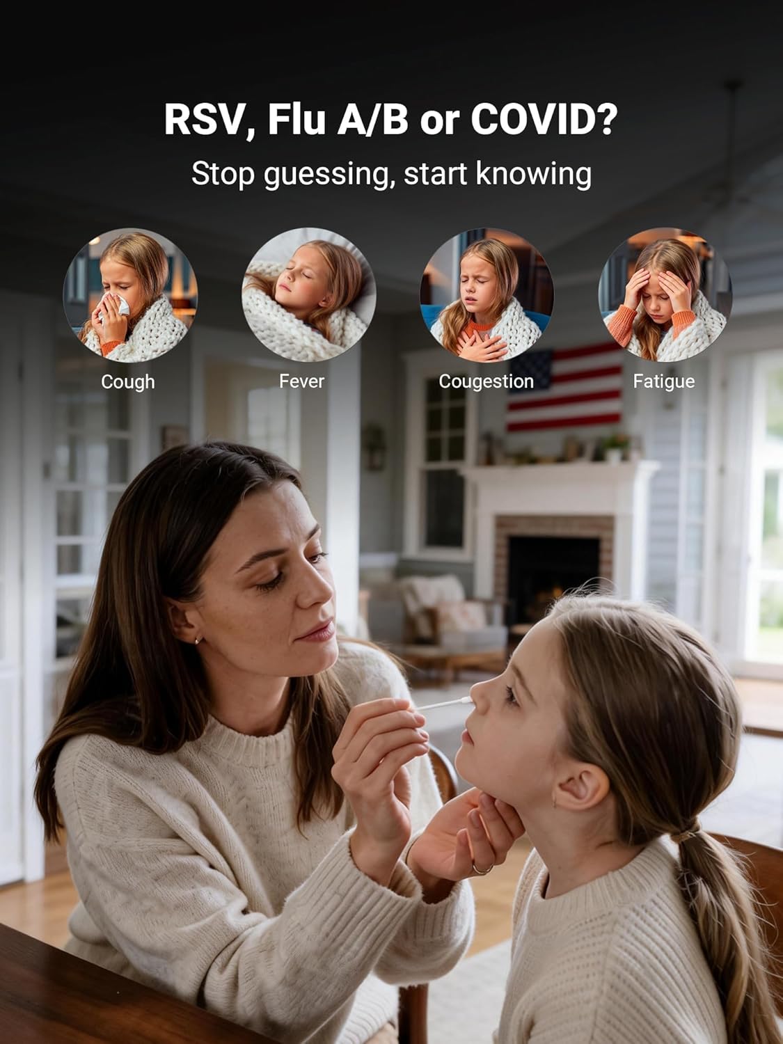 iHealth Flu A/B, COVID-19 & RSV 4-in-1 Antigen Rapid Test, Results in 15 Minutes, FDA Authorized OTC Home Test, Non-Invasive Nasal Swab, Easy to Use & No Discomfort (1 Pack, 4 Tests Total)
