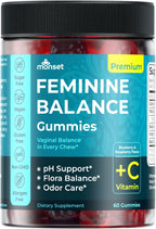MONSET Feminine Balance Gummies for Women – Vaginal Probiotics for Women pH Balance & Odor Control – 60ct Prebiotics and Probiotics for Womens – Berry Flavor Vaginal Health Supplement