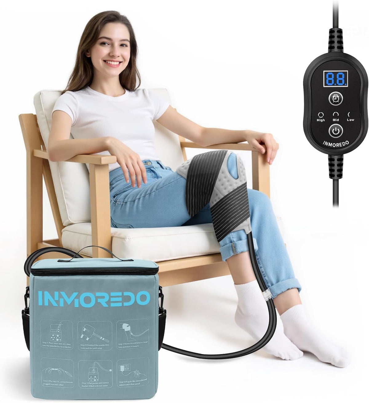 Cold Therapy Machine, Programmable Ice Therapy Machine for Knee After Surgery, Knee Replacement Recovery, Cryotherapy Pain Relief System, Compression Pad for Shoulder, Arm, Hip, Ankle