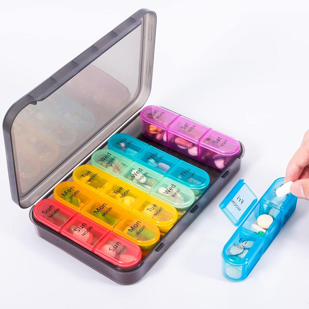 Daviky Pill Organizer 3 Times a Day, Pill Box 7 Day, Weekly Travel Case
