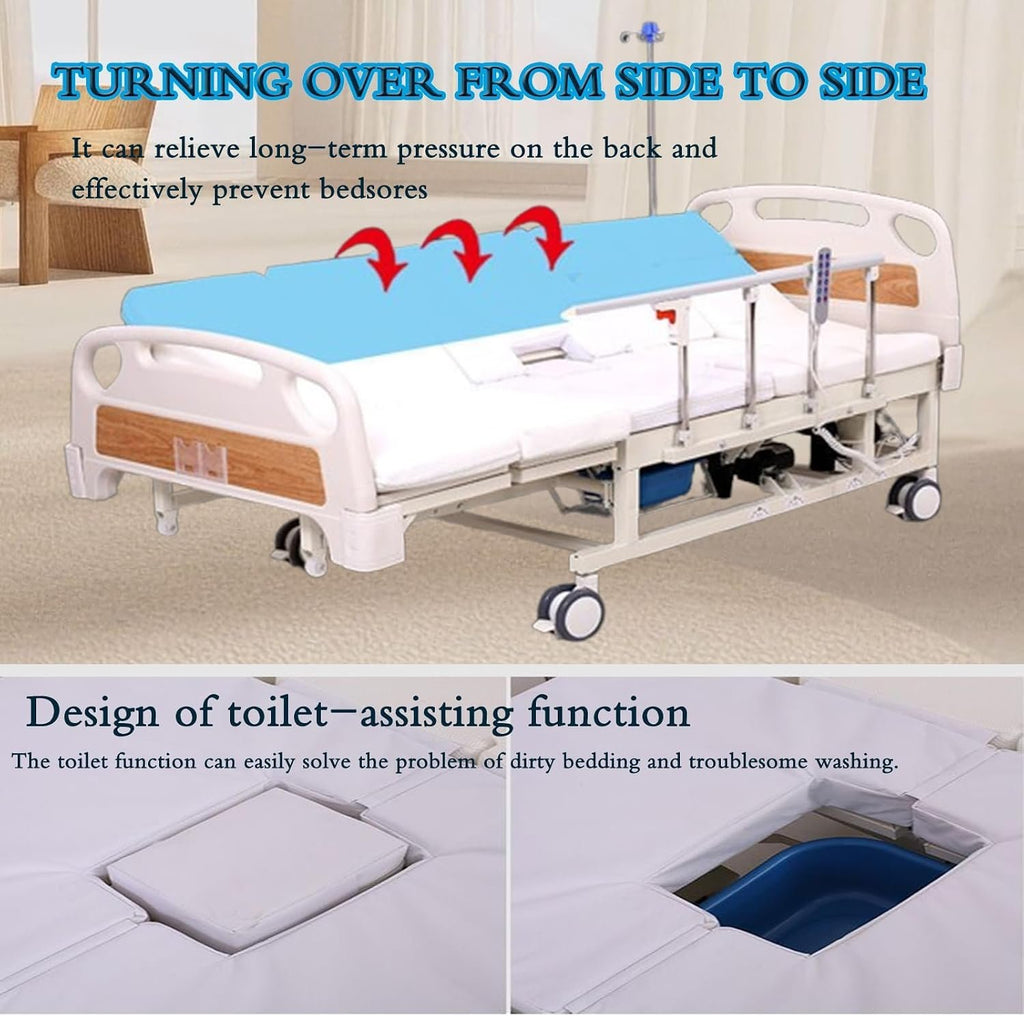 Falluk Full Electric Hospital Bed for Home Use with Lateral Tilting | Individual Locking, IV Pole for Elderly Patient Care, 550 lbs Capacity, Includes a Folding Bathtub for Full Body Washing