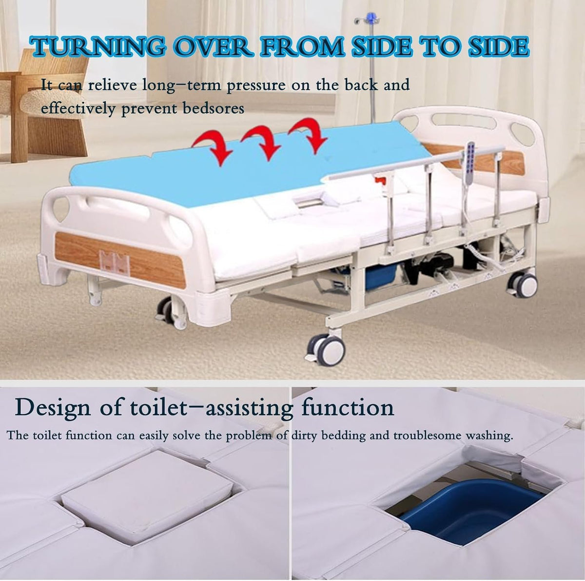 Falluk Full Electric Hospital Bed for Home Use with Lateral Tilting | Individual Locking, IV Pole for Elderly Patient Care, 550 lbs Capacity, Includes a Folding Bathtub for Full Body Washing