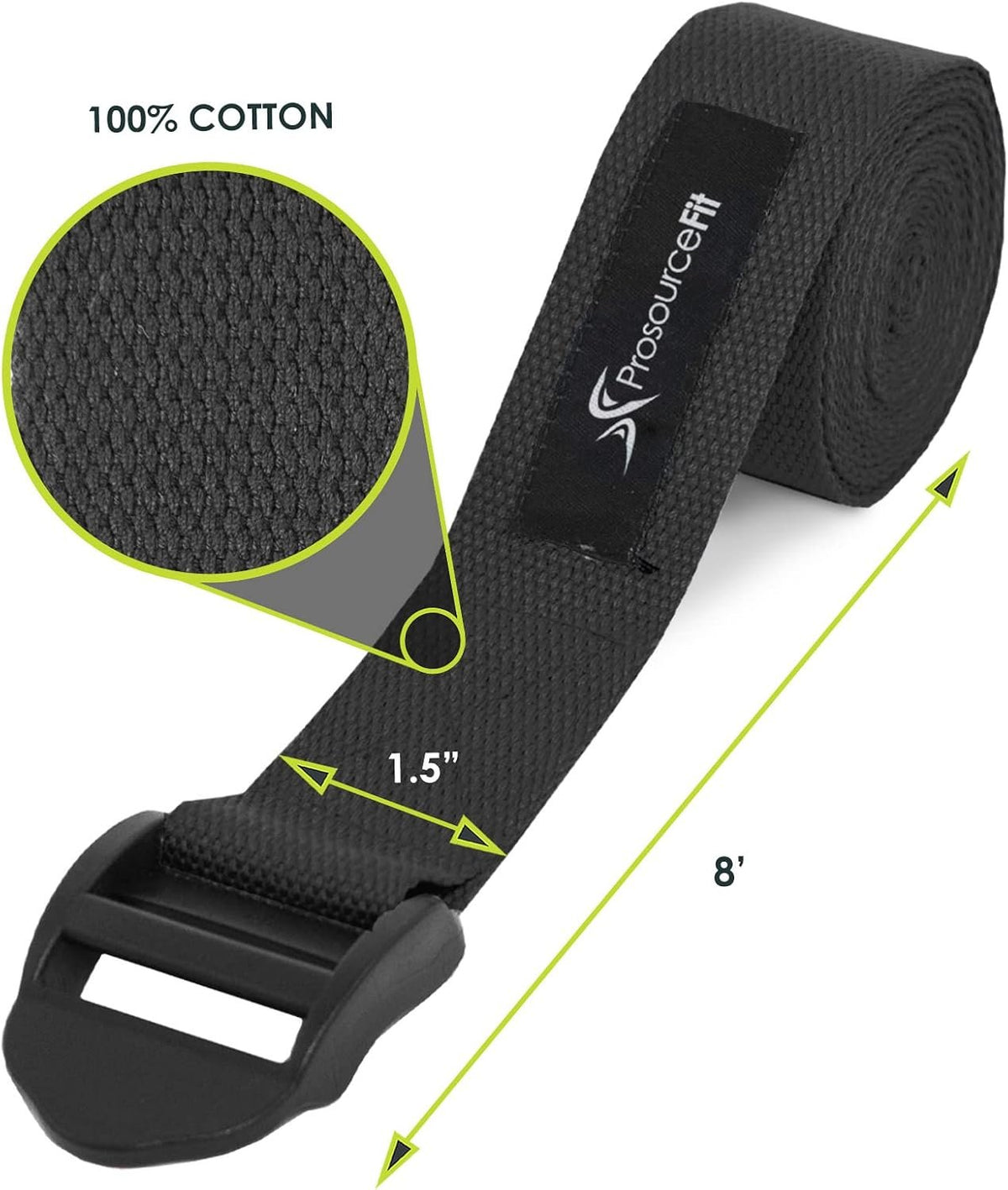 ProsourceFit Durable Cotton Cinch Buckle Yoga Strap for Stretching, Flexibility & Physical Therapy