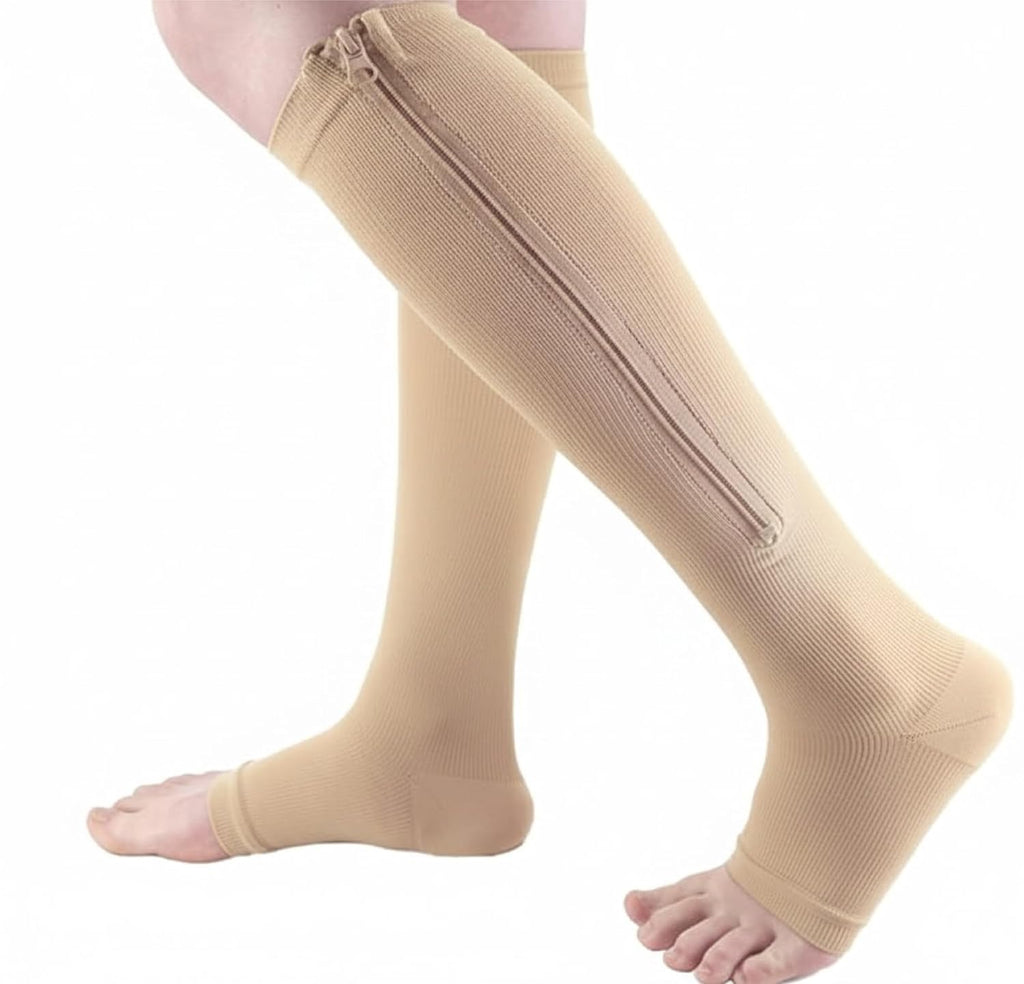 Medical Zipper Compression Socks – Open Toe Knee High Stockings for Edema, Swollen Legs, Varicose Veins & Daily Support , Leg Pain Relief, Travel Stockings for Men & Women (1 PCS)