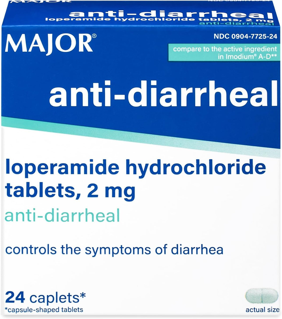 MAJOR Anti-Diarrheal Loperamide Hydrochloride 2 mg, 24 Caplets (1-Pack)