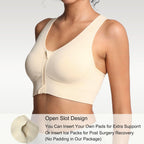 Lemef Zip Front Sports Bras, Post Surgery Compression Wirefree Racerback Bras for Women