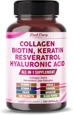 Collagen Biotin Supplement, 10000 mcg Biotin with Collagen Peptides, Hyaluronic Acid, Keratin, Resveratrol & Saw Palmetto, Skin Hair Nails & Joint Support*, 150 Capsules, Non-GMO