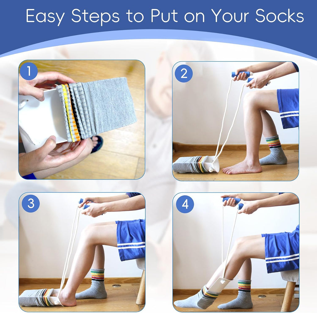 Sock Aid, Sock Aid Device for Seniors, Sock Helpers to Put on Your Socks with Foam Handles, Sock Assistant Device no Bending Easy On Easy Off, Sock Aide for Elderly, Pregnant, Diabetics?White?