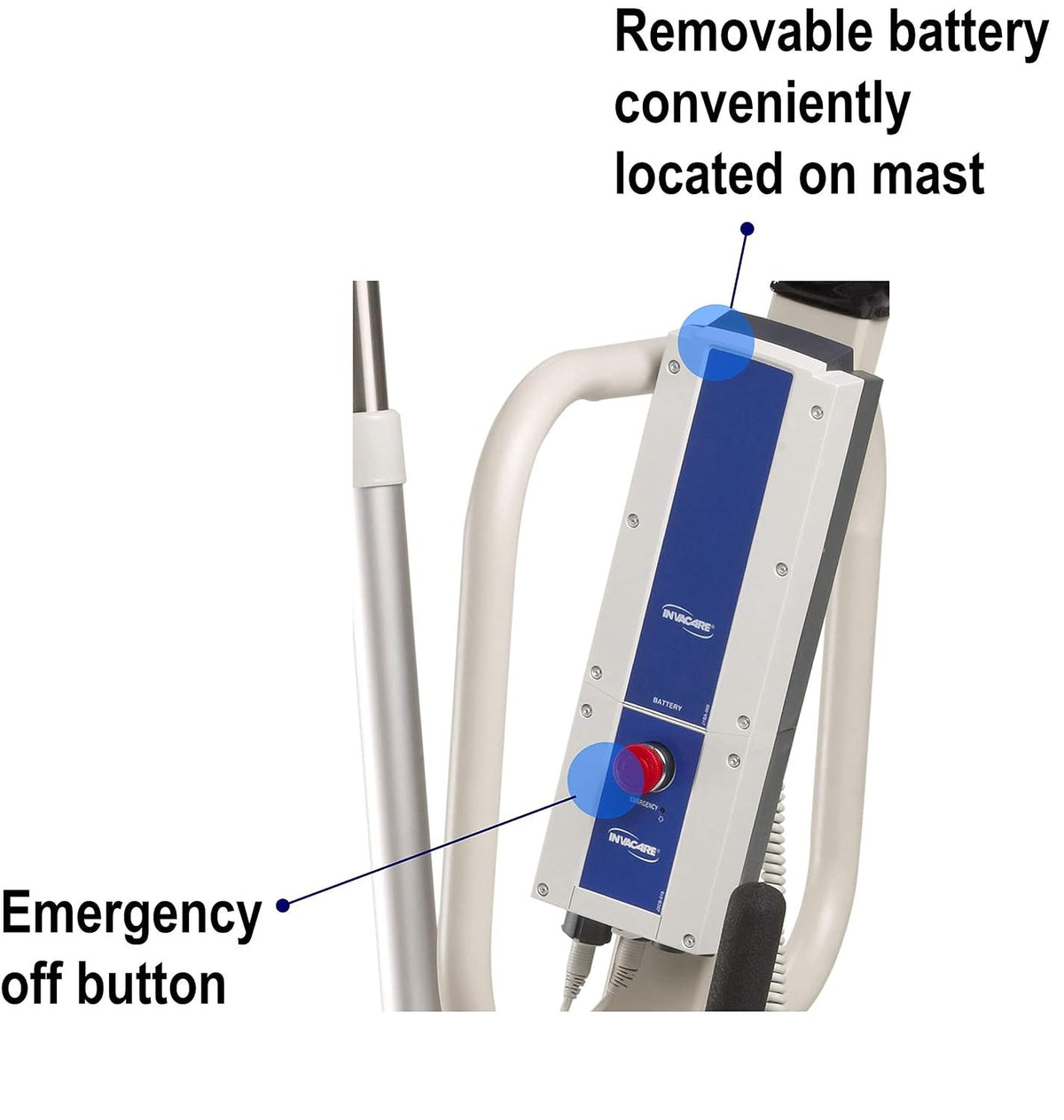 Invacare Reliant 450 Battery-Powered Patient Lift | 450 lb Capacity | Motorized Power-Opening Base | Includes 2 Batteries, Wall Charger, and Padded 6-Point Swivel Bar | Floor-to-High Bed Transfer