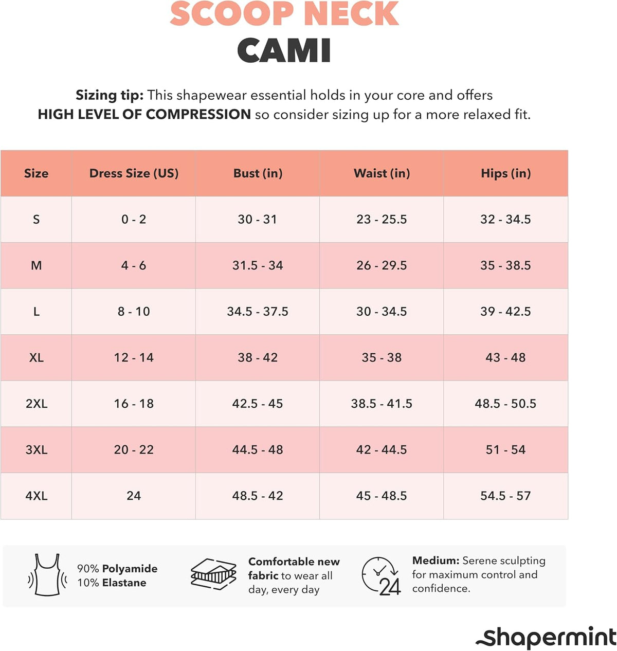SHAPERMINT Scoop Neck Cami - Compression Camisole for Women - Shapewear for Women