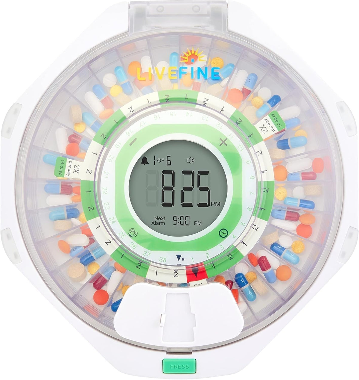 LiveFine 28-Day Locking Automatic Pill Dispenser with Alarm, Clear Lid