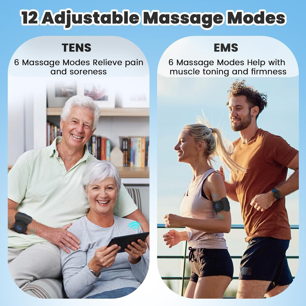 12 Modes Wireless TENS Unit Muscle Stimulator for Pain Relief | App-Controlled TENS Machine, Dual Channel, Independent Control, 20 Intensity Levels, Shoulder, Neck Pain Relief, 8 PCS Pads
