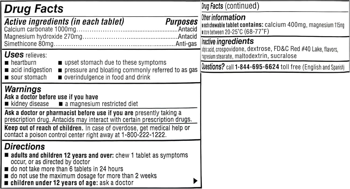 Mylanta One Antacid Tablets, Berry Ginger, Fast Relief, 50 Ct