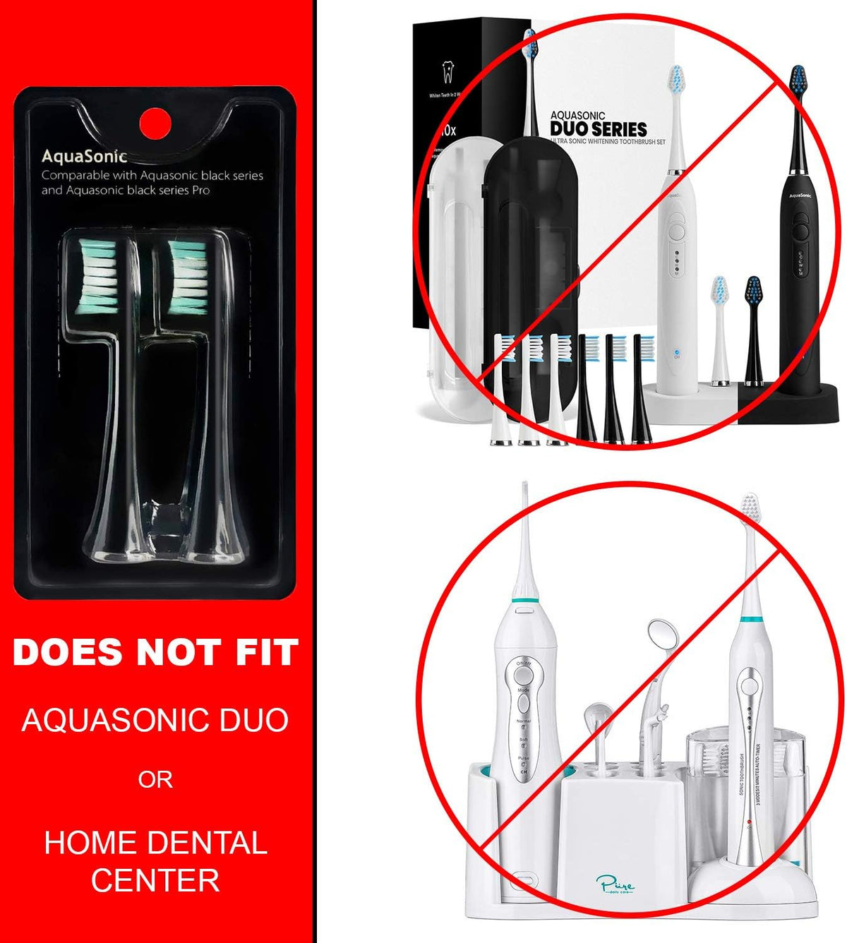AquaSonic Genuine Standard Replacement Brush Heads | ADA Accepted | for Normal & Sensitive Teeth | Compatible with Many AquaSonic Toothbrush Handles (2 Pack Black)