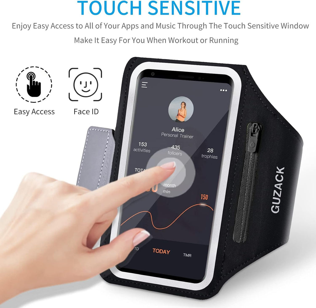 GUZACK Running Armband with Zipper Pouch, Running Phone Holder,Up to 6.9" | Card Slot, Anti-Drop Buckle, Breathable, Sports Arm Holder for iPhone Galaxy, Phone Holder for Running Gym Workouts Jogging