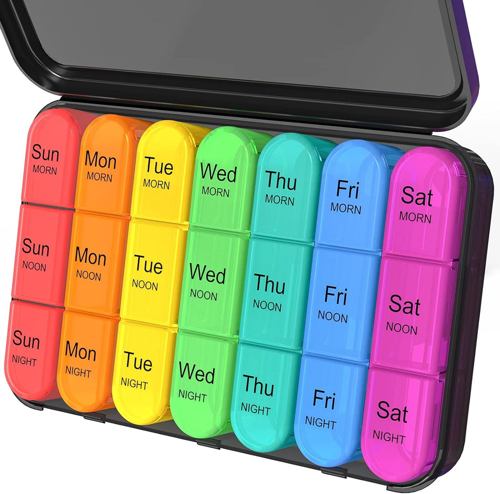 Daviky Pill Organizer 3 Times a Day, Pill Box 7 Day, Weekly Travel Case