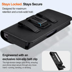 Leather Cell Phone Holster with Card Holder and Belt Clip Protective Case for iPhone Pro Max, Plus 17 16 15 14 13 12, Samsung Galaxy FE, Plus S26 S25 S24 S23 S22, L-Black