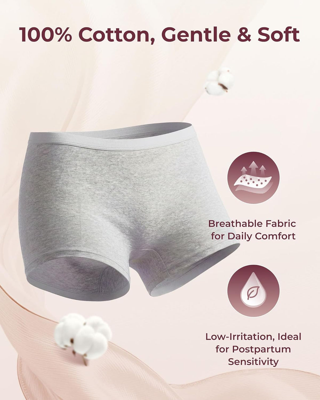 Momcozy 7 Pcs 100% Cotton Postpartum Underwear for Women, Breathable Mid-High Waist Disposable Underwear with Wide Gusset
