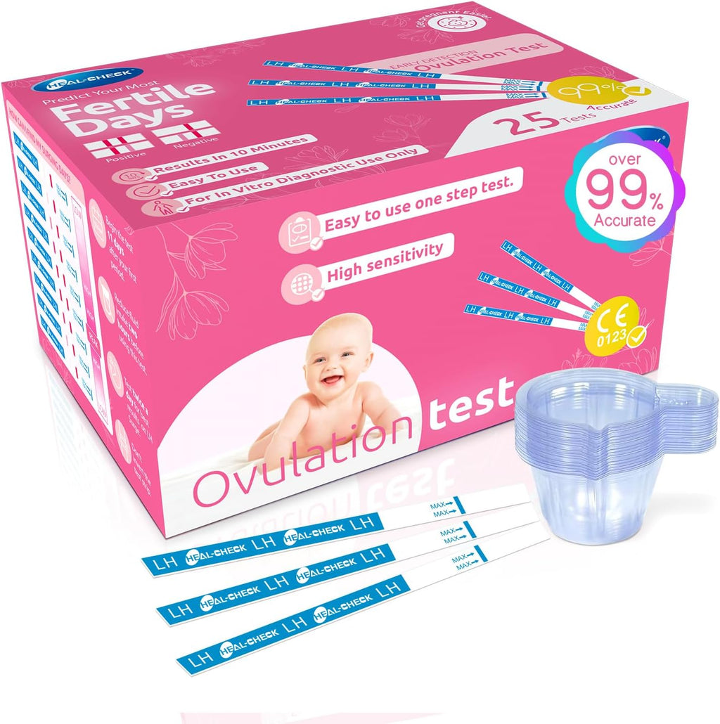HEAL-CHECK 25 Count Ovulation Test Strips with Cups, Bulk Ovulation Test Strips for Women, Ovulation Predictor Kit, Accurate Fertility Tests for Home, Individually Wrapped 5mm LH