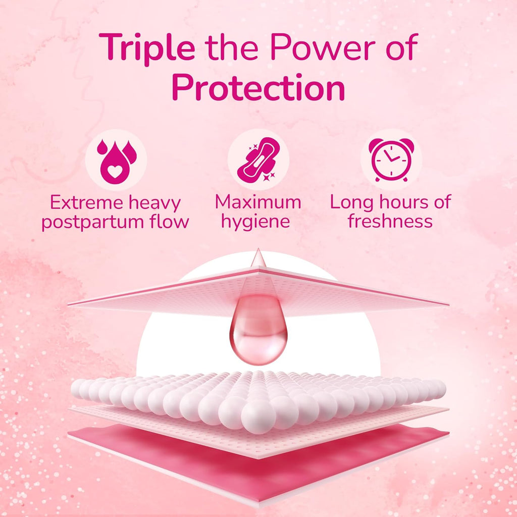 Evereve Maternity Pads XXXL+ 420mm, Widest Leakproof Coverage, 3X Absorbency, Comfort & Hygiene, Soft & Irritation-Free, Postpartum Pads for After Birth Recovery, Extreme Flow Protection, Pack of 10